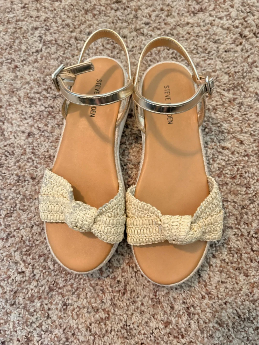 Steve Madden Cream Braided Strap Sandals with Metallic Ankle Strap